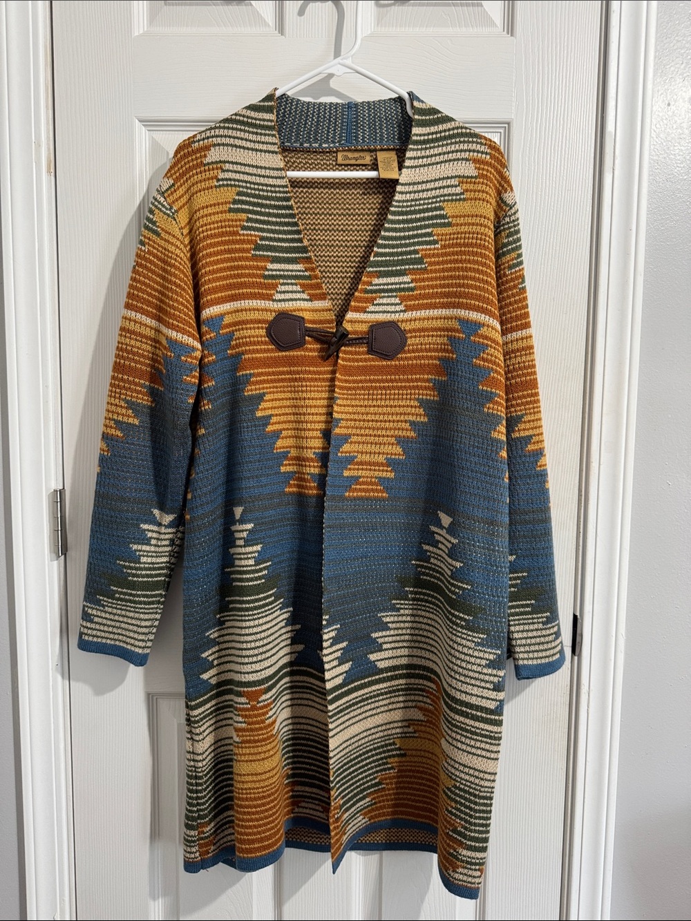 Wrangler Aztec Knit Cardigan in Mustard, Blue, Cream, Green